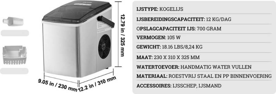 Vevor Ijsblokjesmachine Crushed Ice Aanrecht Ijsmaker Zelfreinigend Draagbaar 2 Maten Kogelijs Met Schep En Handvat