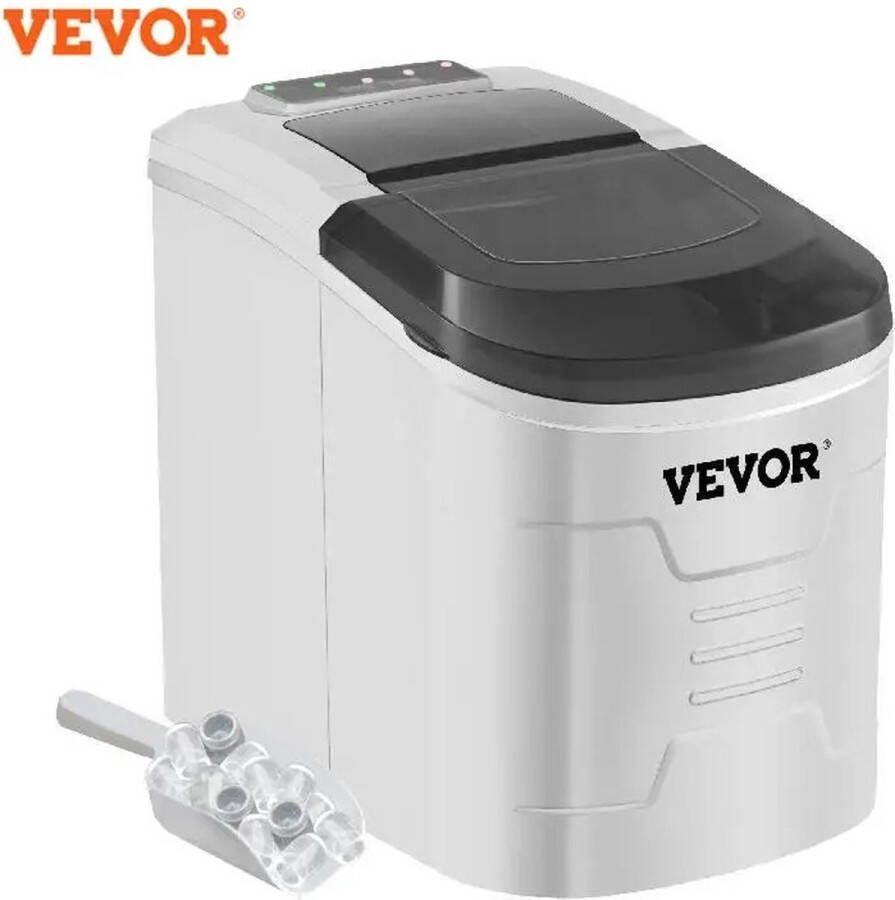 Vevor IJsblokjesmachine IJsmachines IJsblokjesmakers IJsmachine Zelf vriezend 12KG Per 24H Bulled Ice Draagbaar 1200W Met IJsschep Zilver Wit