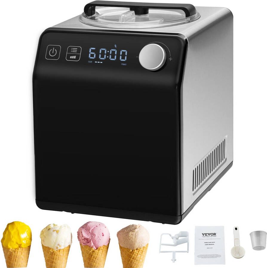 Vevor Compressor-Ijsmachine 2 L 180 W Frozen Yoghurt Maker Ijsmachine 3 Standen Yoghurtmachine Huishoudelijke Draagbare Ijsmachine Sorbet Gelato Geluidsarm Zwart Elektrisch - Foto 2