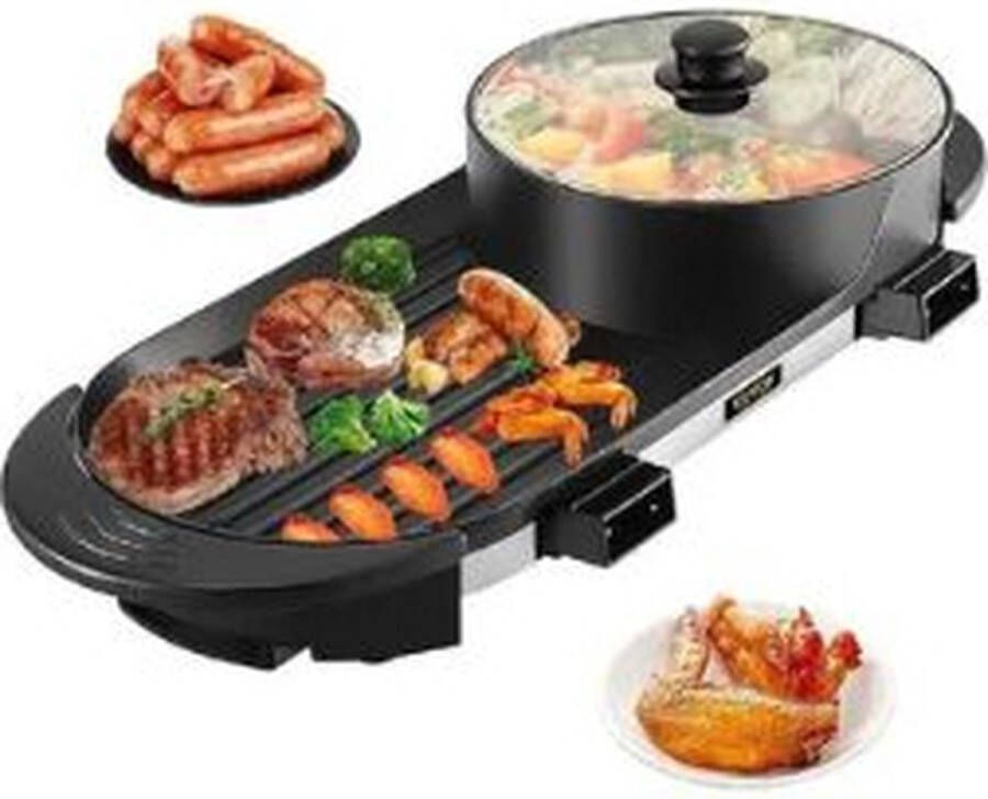 Vevor MensStore Grillapparaat Bakplaat Hotpot Pan Stomer Slowcooker Grillplaat Stoompan Bbq Zwart