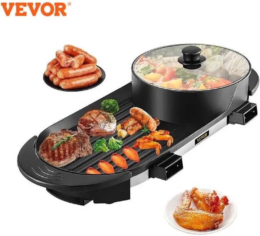 Vevor MensStore Grillapparaat Bakplaat Hotpot Pan Stomer Slowcooker Grillplaat Stoompan Bbq Zwart