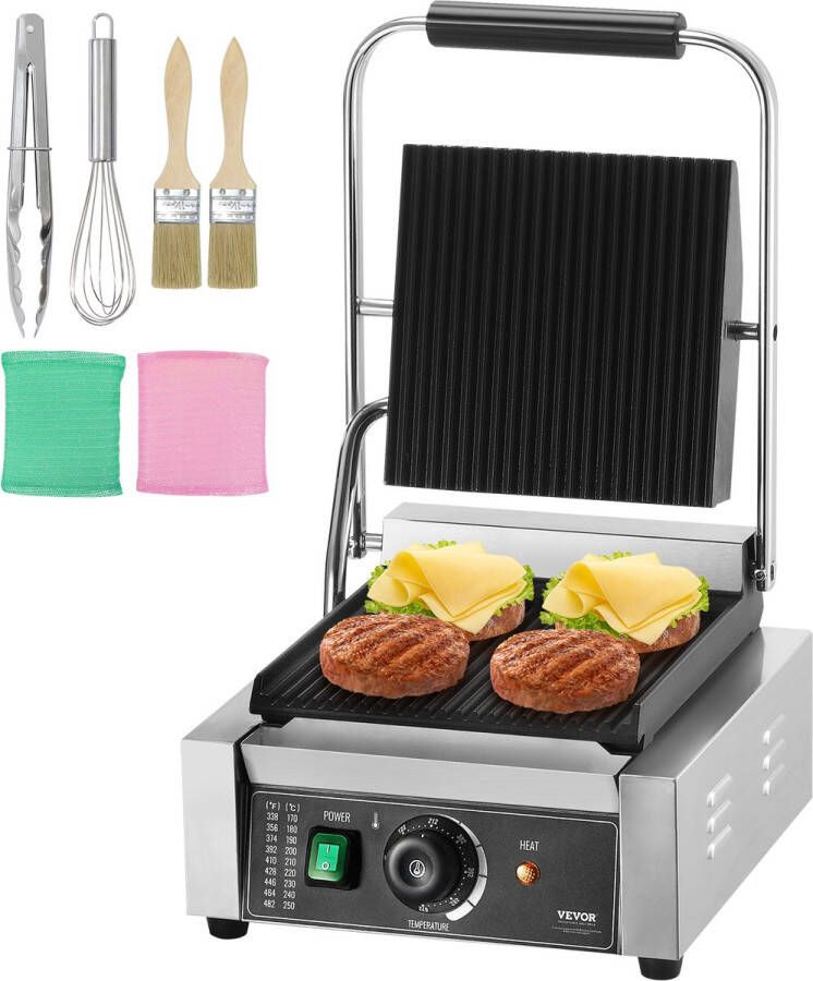 Vevor Multifunctionele Sandwich Panini Grill Commerciële Grill Roestvrij Staal Instelbare Temperatuur 50-300°C Gelijkmatige Verwarming 22 6 x 22 86 cm Duurzaam Voor Restaurants Kiosken Gezinnen - Foto 2