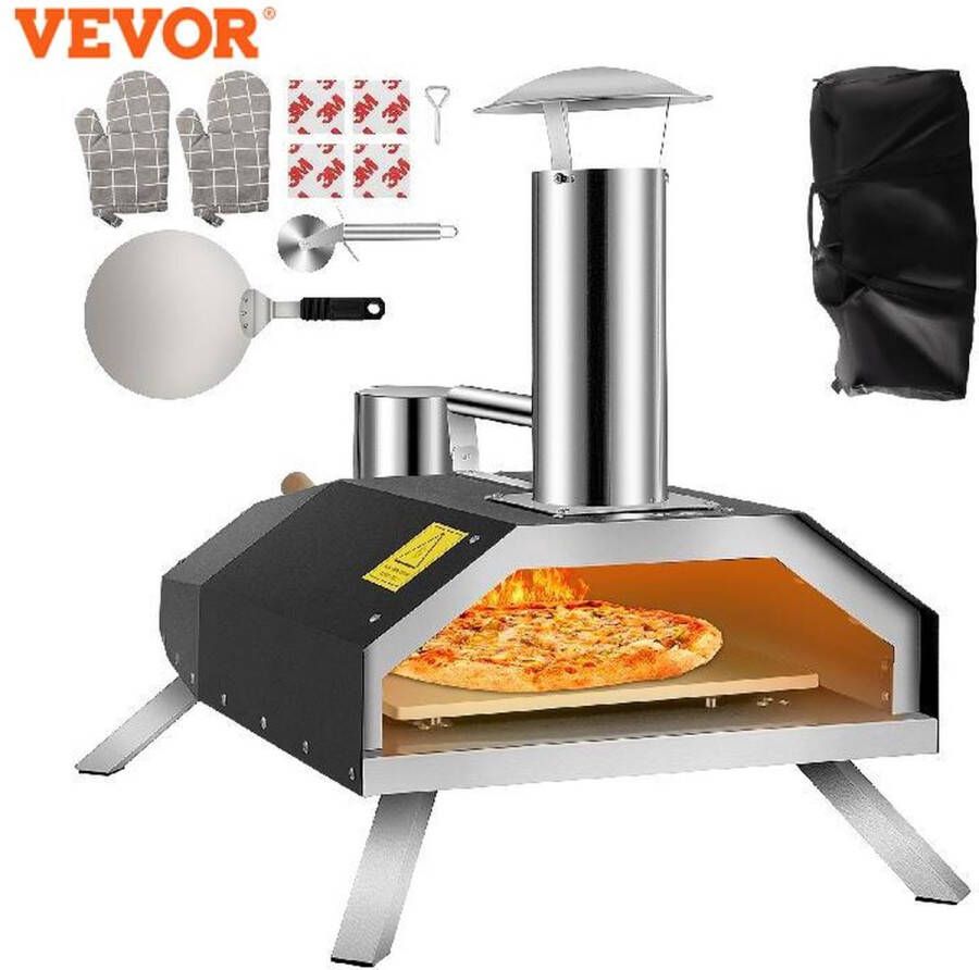Vevor Pizza oven Pizza oven voor buiten houtpellets Gestookt ø 30 cm Draagbaar en Opvouwbaar Tot 500°C Pizzaschep Handschoenen Opbergtas Pizzasnijder