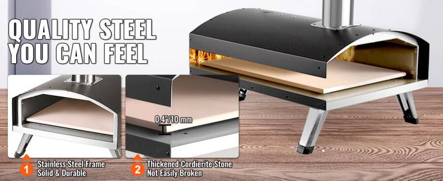 Vevor ShopEighty8 Pizzaovens -Pizzaoven voor Buiten Pizza Steen Hout Gestookt Houtoven Bakken Draagbaar Incl. Tas RVS
