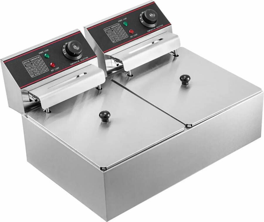Vevor ShopEighty8 Trituurpan Dubbele Friteuse Frituurpan Dubbel Electrische Friteuse 2 x 6 ltr Afzonderlijk Instelbaar 2 x 2500 W RVS