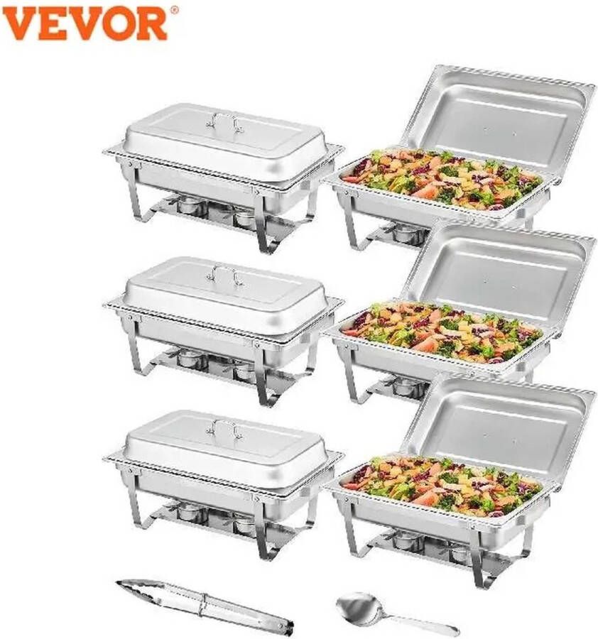 Vevor Shoppee Catering warmhouders 6 stuks Buffet Bak Buffet Warmer Serveerschaal Catering Warmhoudbakken Opvouwbaar Standaard Warm Koud 6 stuks