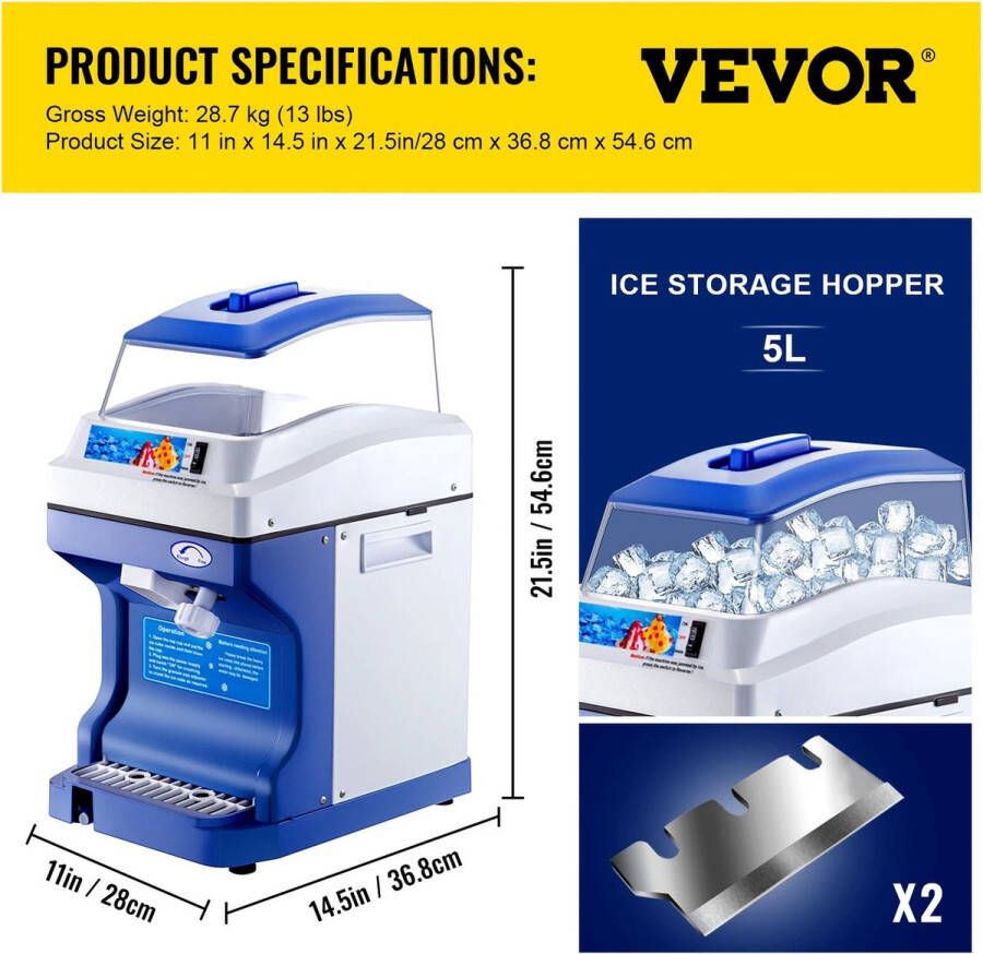 Vevor Shoppee Ijscrucher Ice crusher 120 200Kg H Elektrische Ijs Scheerapparaat- Tak Crusher Chopper Smoothie Blender Granizing Machine Shredder Sneeuw Cone Cubes Maker