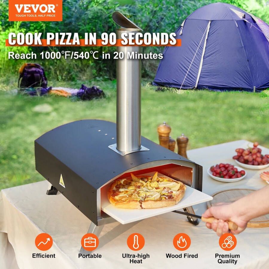 Vevor Shoppee Pizza Oven Draagbare Pizza Oven Outdoor- 304.8mm Gas Houtpellets Houtskool Pizza Oven RVS Pizza Oven Max 540 ℃ Roestvrijstalen Grill Voor Achtertuin Party Kamperen