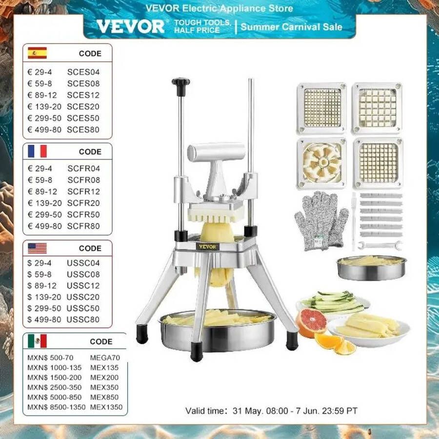 Vevor Snijmachine Groente snijder Chopper Fruitsnijder 4 messen en lade Handmatig - Foto 1