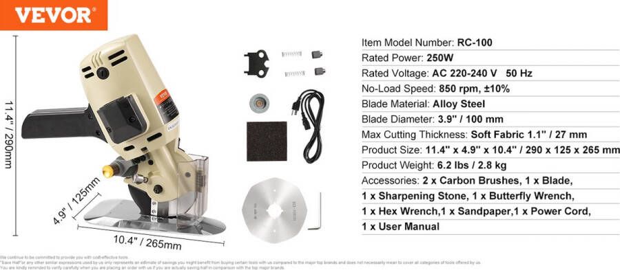 Snijmachine Stof Snijder Elektrische Roterende Stof Snijmachine 250 W Achthoekig Mes Koperen motor