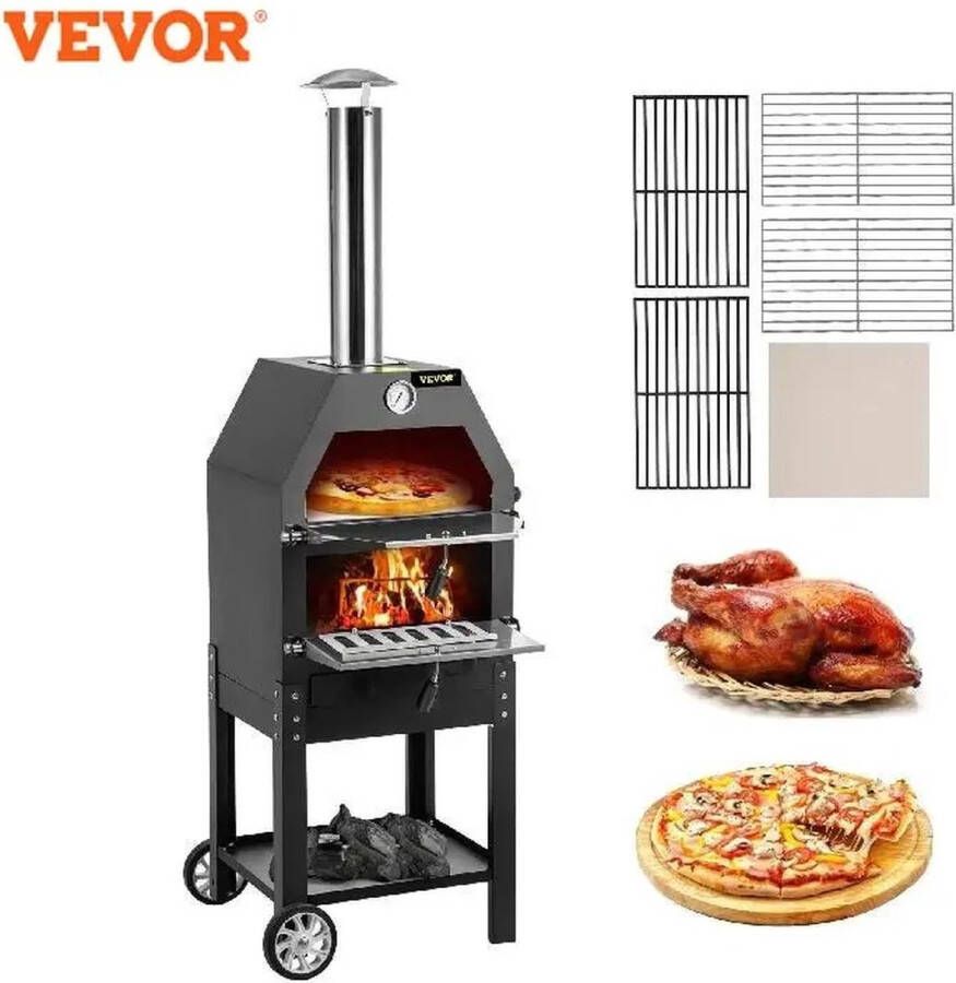 Vevor UnityMarketplace Pizza Oven Met Wielen Ergonomisch Ontworpen Handgreep Roestvrij Staal Tweelaagse Oven