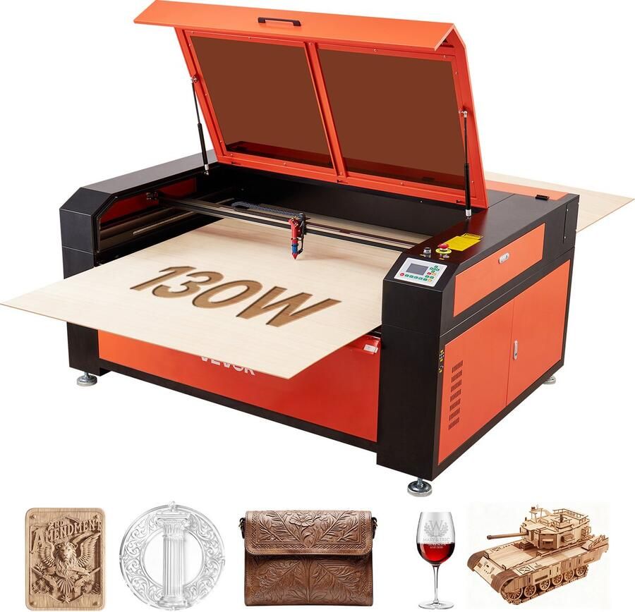 Vevor CO2-lasergraveermachine 130 W Werkgebied van 1400x900 mm Lasergraveer- en Snijmachine met Waterkoeler Tweewegs Luchttoevoer Snelheid van 1200 mm s voor Hout Acryl en Glas