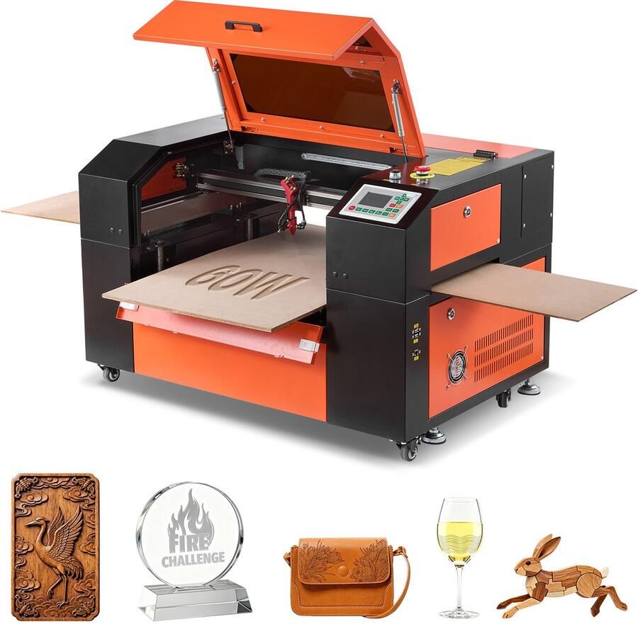 Vevor Co2-Lasergraveermachine 60 W Werkgebied 600x400 mm Co2-Lasergraveer- En Snijmachine Met 4-Weg Luchttoevoer Compatibel met Lightburn Coreldraw En Rdworks voor Hout Acryl En Glas