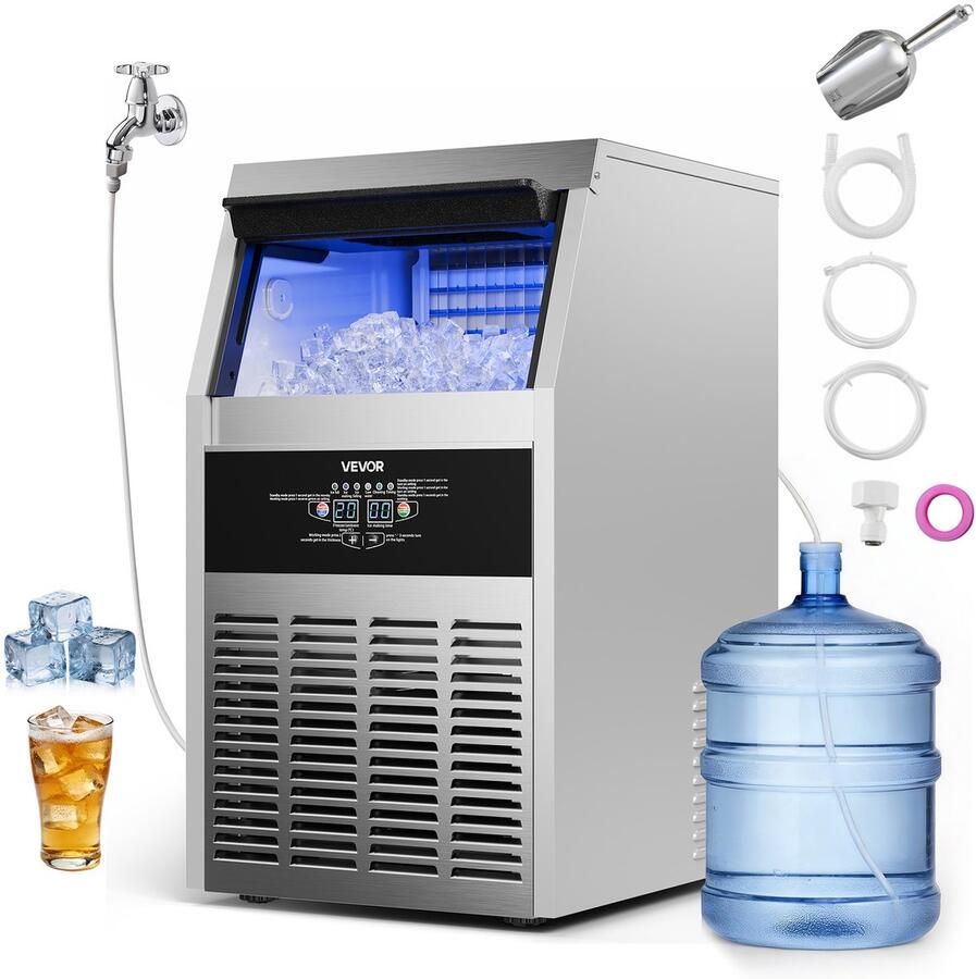 Vevor Commercial Ice Maker Machine 68 kg 24h met 14 kg Opslagcapaciteit Ingebouwd Losstaand Onder Kast Staalvrij Ijsmachine met Led Display & Zelfreinigend voor Home Bar Restaurant