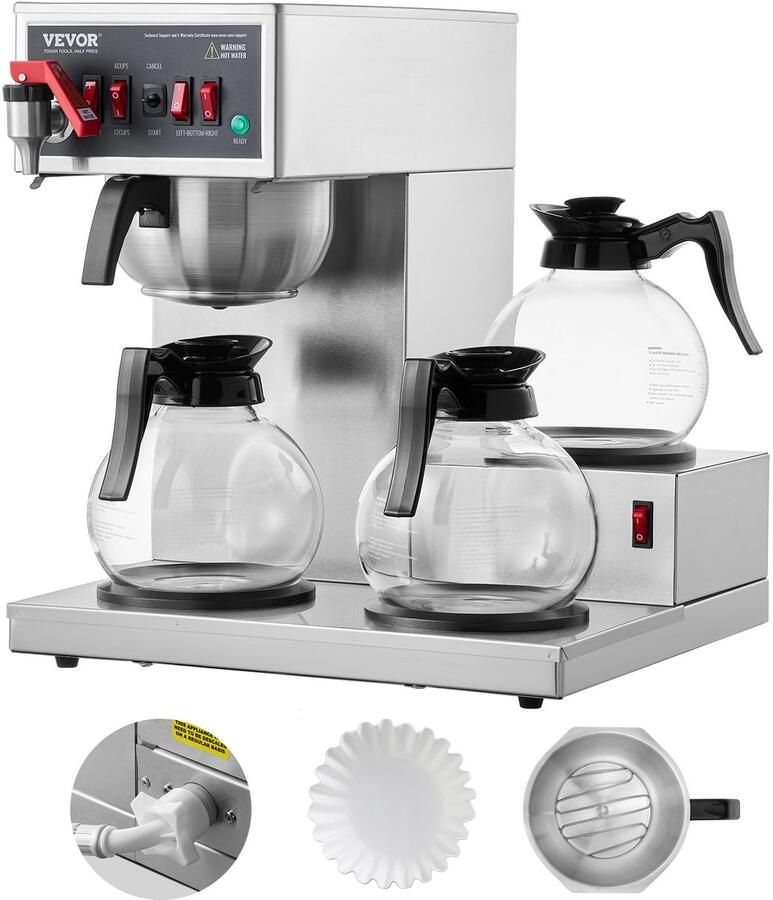 Vevor Commercieel Druppelkoffiezetapparaat Koffiezetapparaat 3 Glazen Karaffen 12 Kopjes