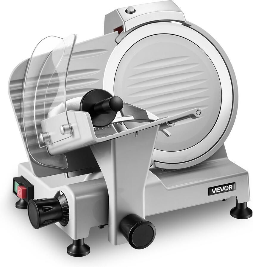 Vevor Commerciële Vleessnijmachine 300 W Elektrische Snijmachine met Afneembaar 25 cm lang mes van koolstofstaal Snijdikte 0–12 mm voor Diepvriesvlees Ham Baguette Biefstuk