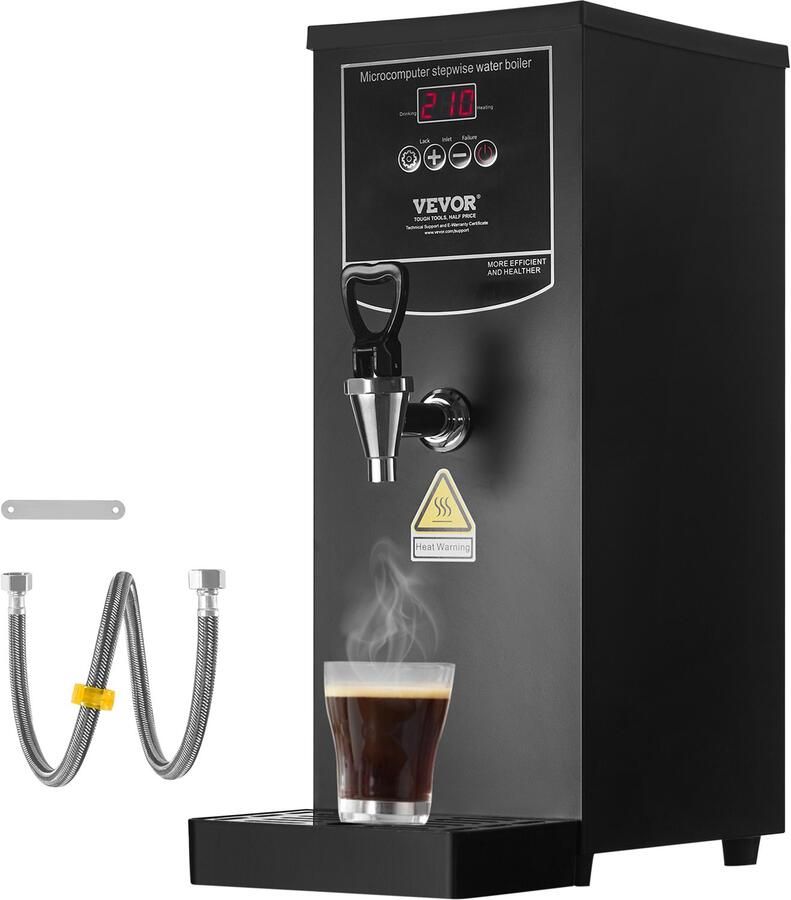 Vevor Commerciële Warmwaterdispenser 10 L 1 5 kW Elektrische Waterkoker met 316 Roestvrijstalen Verwarmingselement Traploze Snelle Verwarming 50 L u Warmwaterdispenser voor Cafés Tearooms Restaurants en Kantoren