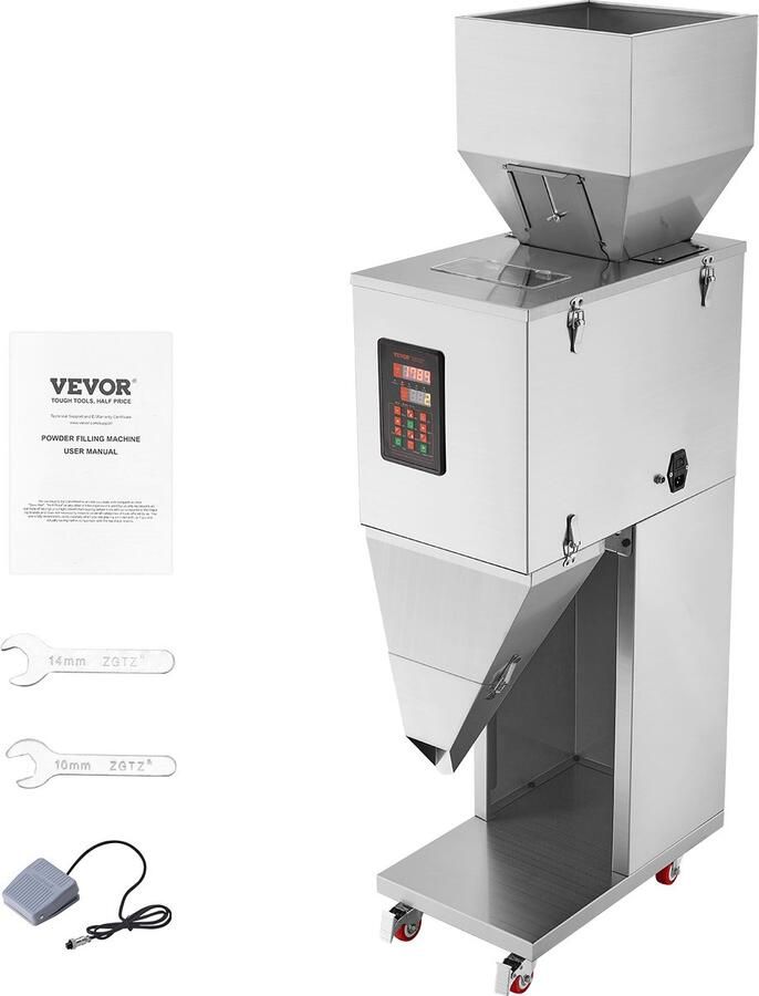 Vevor Deeltjesvulmachine 0 044-6 6lbs 20-3000g Automatische Vulmachine met Voetpedaal Roestvrij Staal Weegvulmachine voor Bonen Zaden Korrels Thee Korrelige Verpakking