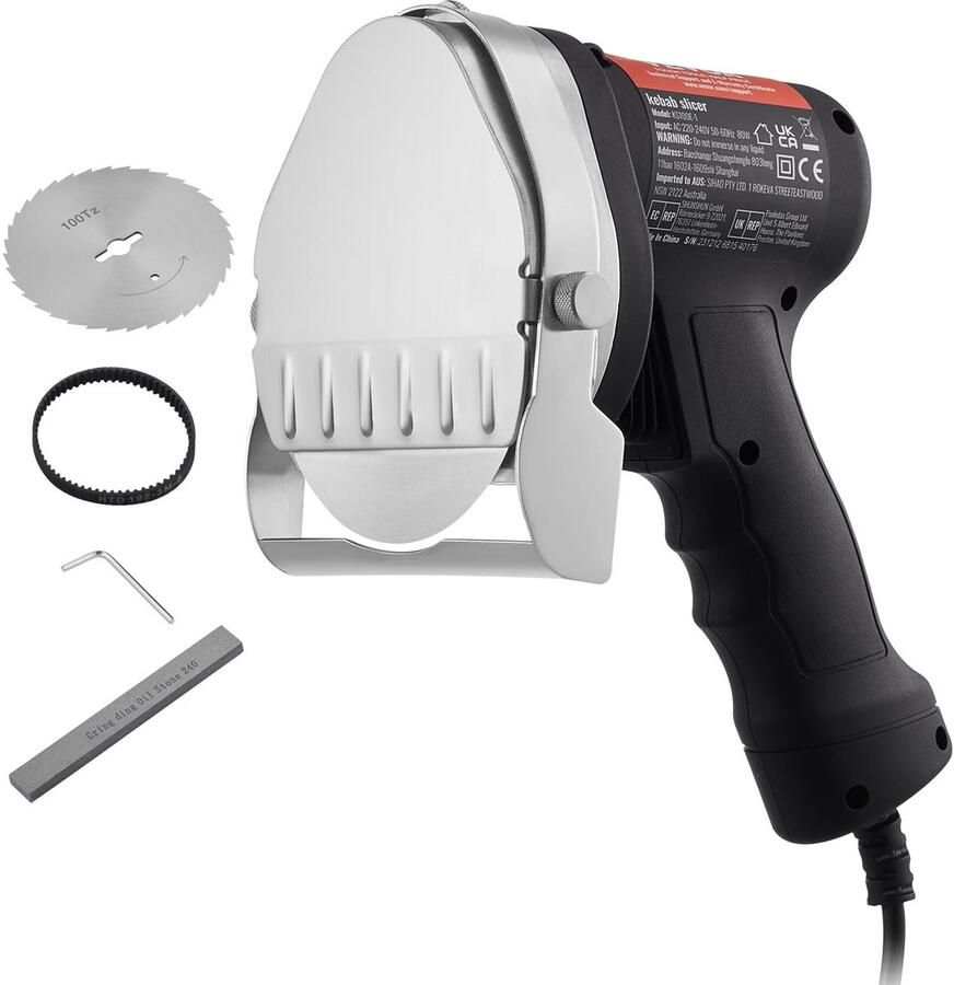 Vevor Elektrisch Shoarma Kebab – Gyros VleesMes Professioneel mes Turks Grillmes Horeca- Restaurant – Grillroom – Catering – Keukenapparaat Roestvrijstaal Vleessnijder Doner Kebab – 2 Messen – Verstelbare Dikte Instelknop – 80 Watt