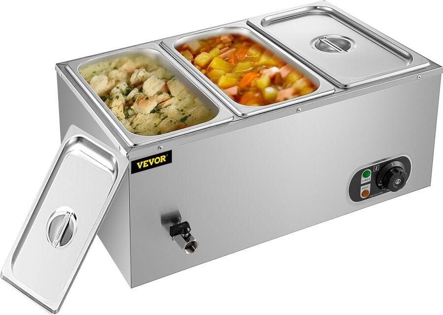 Currero Elektrische Buffetwarmer Warmhoudplaat Buffetserveerder 3 Buffet Reservoirs Inclusief Temperatuur Regelaar 24 Liter