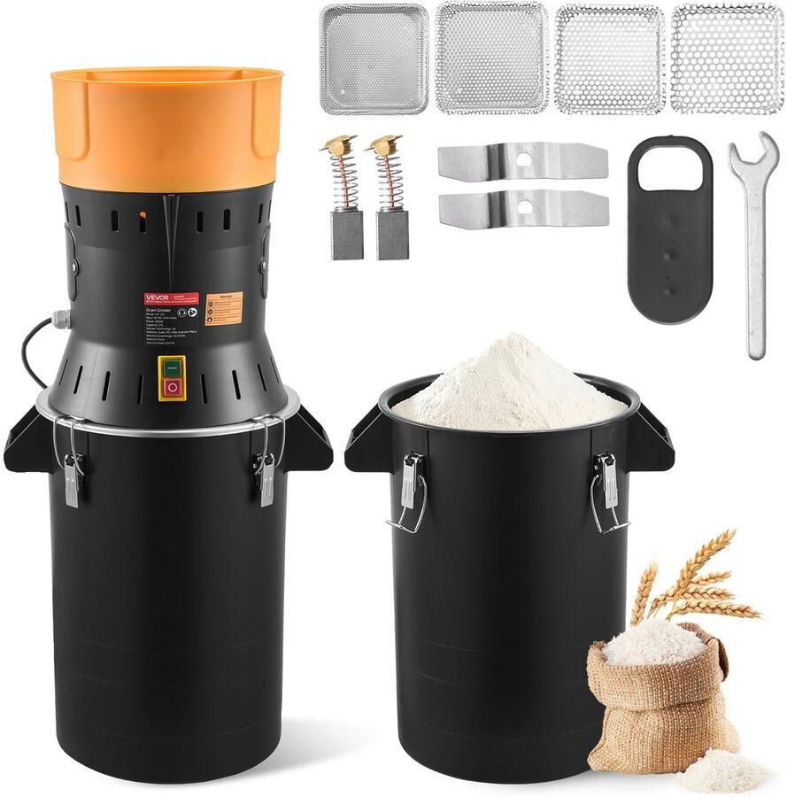 Vevor Elektrische Graanmolen 25 Liter Specerijenmolen 600 W Specerijenmolen met Gegalvaniseerde en Scherpe Messen Verpulveraar voor Droge Granen Specerijen Muesli Koffie Maïs 390x320x815 Mm