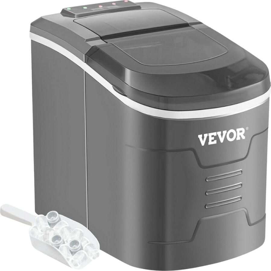 Vevor Elektrische Ijsblokjesmaker ijsblokjesmachine 12kg 1.4 Liter 12 Min. 12kg 24u IJsblokmaker met IJsschep RVS Grijs