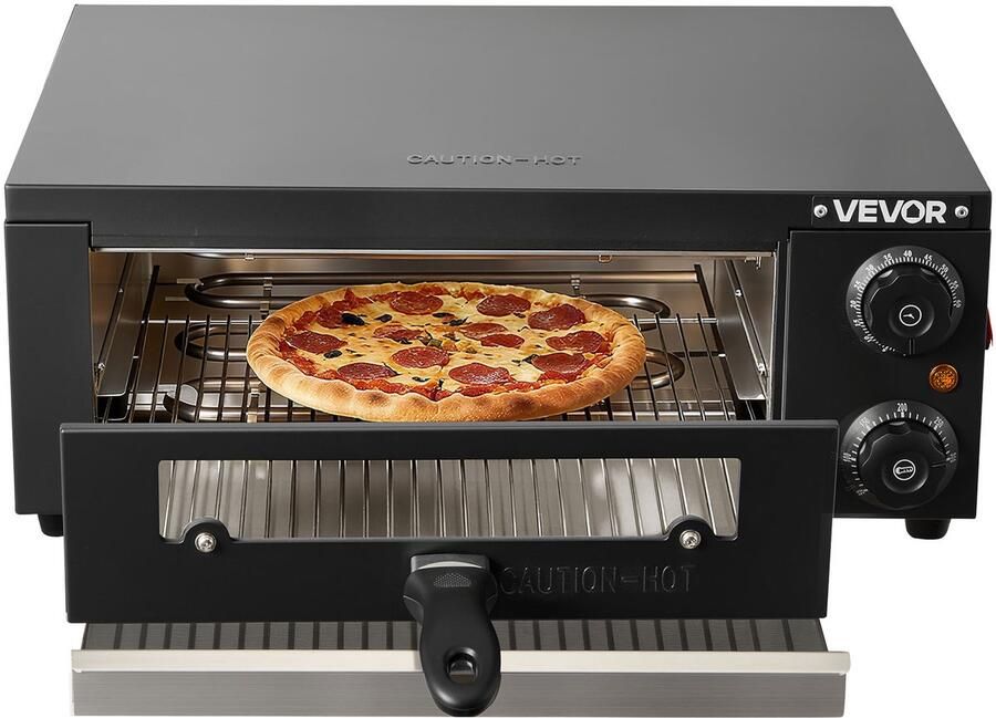Vevor Elektrische Pizzaoven 30 Cm Tafelmodel Pizzaoven 25-300 °C 1450 W Pizzaoven met Tijd- en Temperatuurregeling & Twee Verwarmingselementen Grillrooster voor Keuken en Horeca
