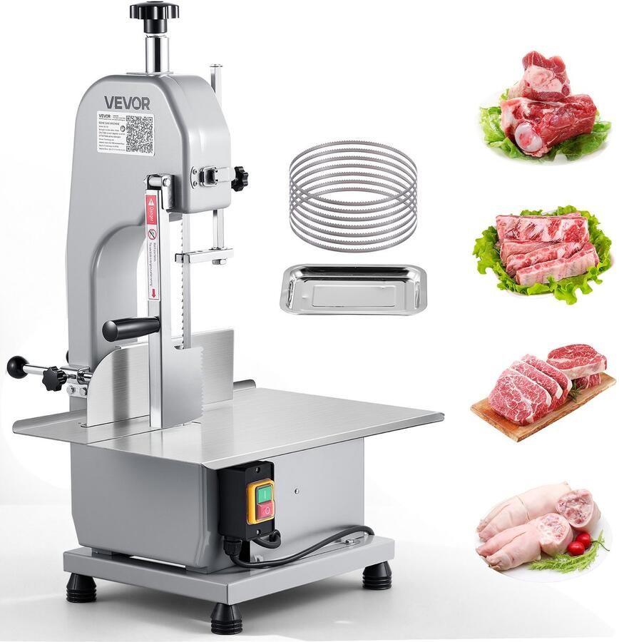 Vevor Elektrische Vleesbandzaag 1100 W Bottenzaagmachine met Werkgebied (315 x 460mm) Zaagdikte (0-110mm) en 7 Extra Reservebladen voor Bevroren Vlees en Varkensvlees
