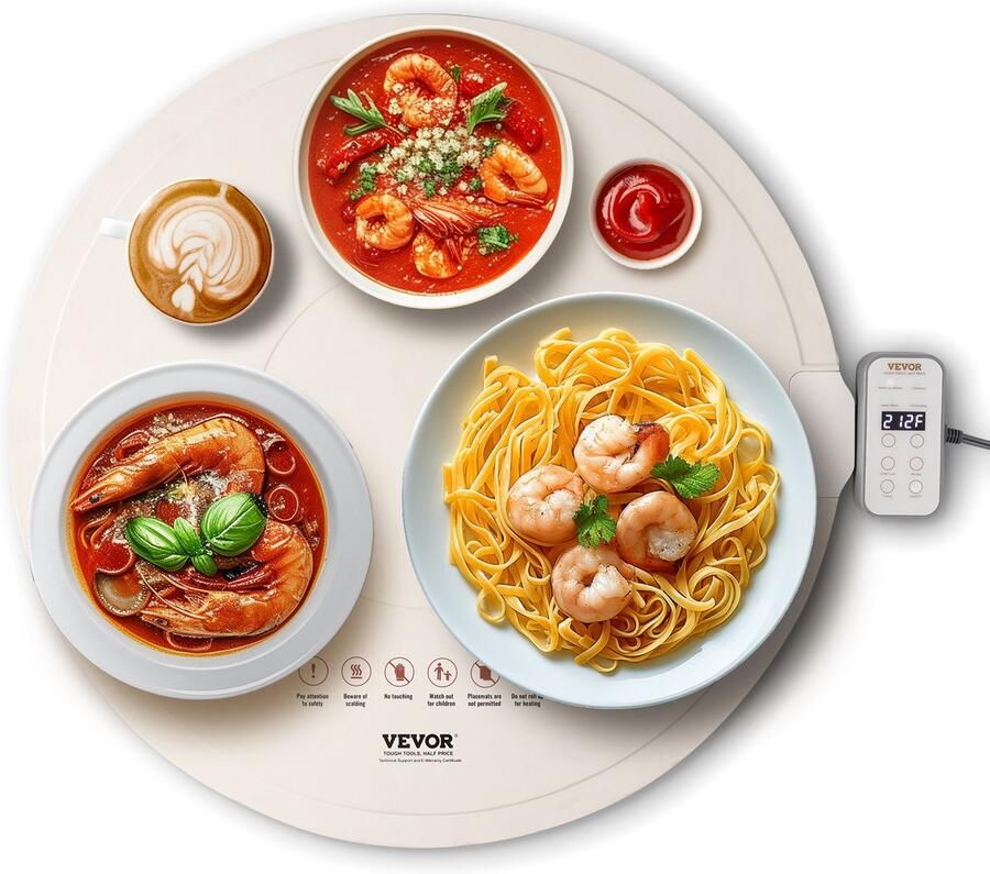 Vevor 60 x 60 x 1 45 cm Elektrische Warmhoudplaat Oprolbare Voedselverwarmmat Buffet Hoofdmateriaal Siliconen Verwarmingsdraad ABS Houdt Lang Warm met een Ruim Oppervlak Beige