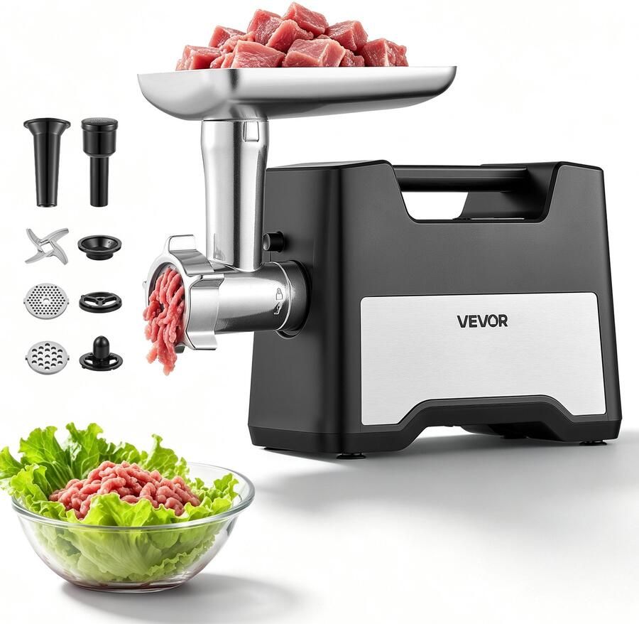 Vevor Handmatige Worstvuller 5L Horizontale Worstvuller Roestvrij Staal voor Thuis Kamperen Grillen & BBQ met 4 Vulbuizen 2 Snelheidsstanden Ergonomische Handgreep en Afneembare Onderdelen