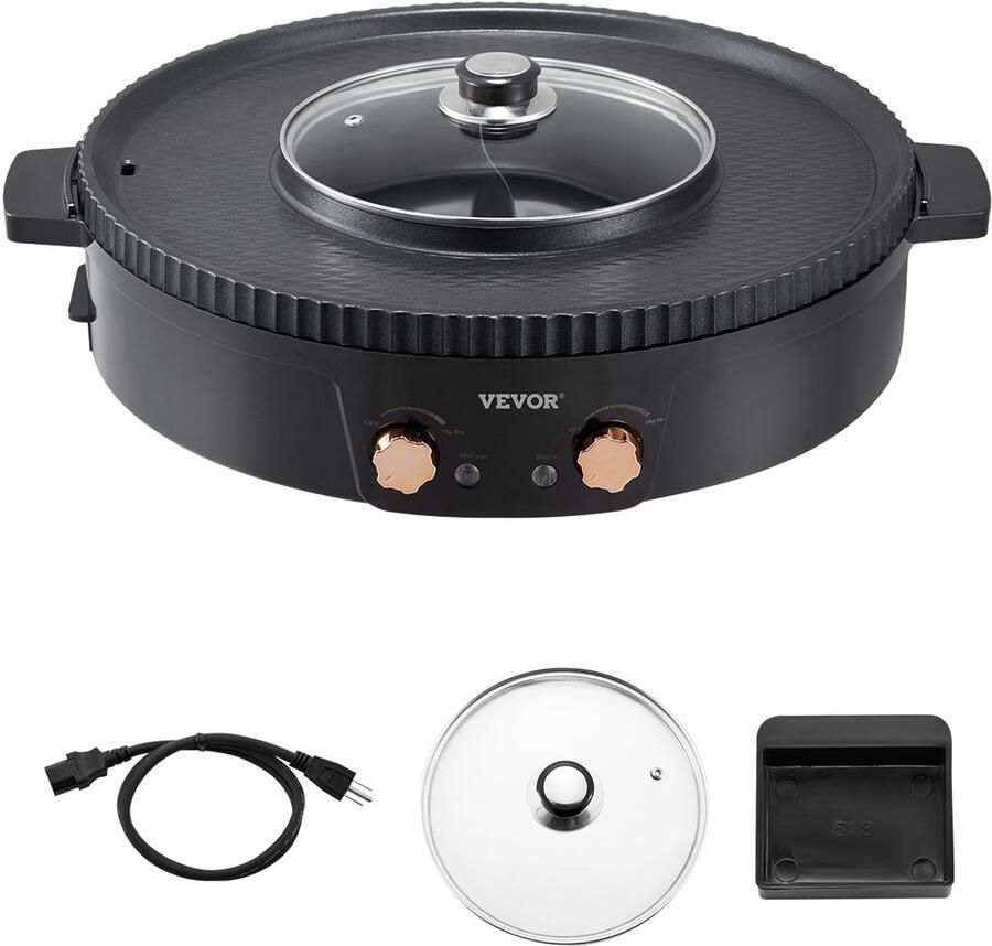 Vevor Hot Pot met Grill 1800W 2-in-1 Elektrische Rookloze Grill BBQ-Grill