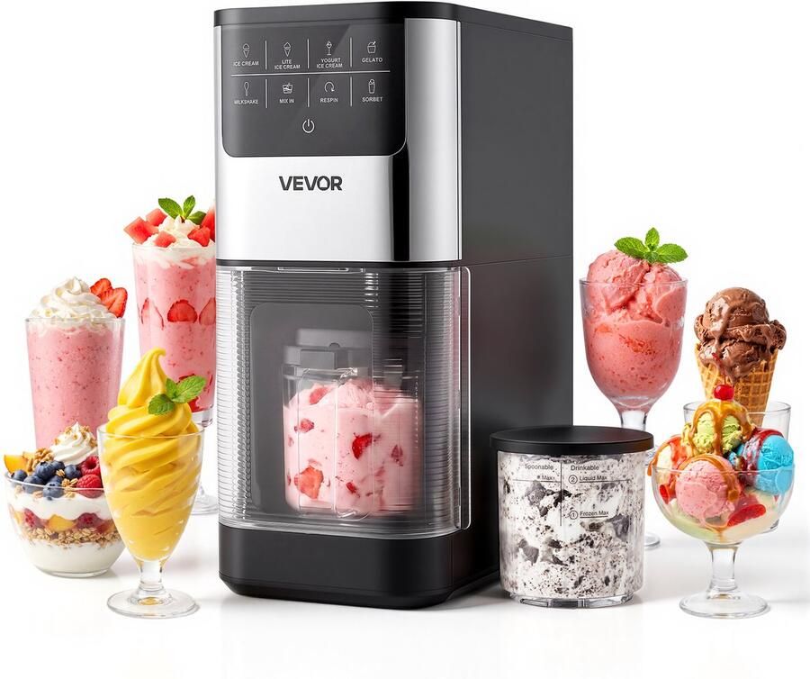 Vevor Ijsmachine 7-in-1 Apparaat voor Gelato Sorbet Milkshake Bevroren Yoghurt en Licht Ijs Zelfgemaakte Ijsmachine met Roer- en Wervelfunctie met Één Druk op de Knop voor Een Gladde Romige Textuur