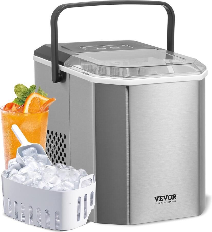 Vevor 22 2 x 29 4 x 29 cm Ijsmachine met Schepmand Vermogen 100W Maximale Ijsiecapaciteit 11 8 kg dag IJsopslagcapaciteit 0 5 kg Aantal Ijsblokjesbakjes 9 Stuks