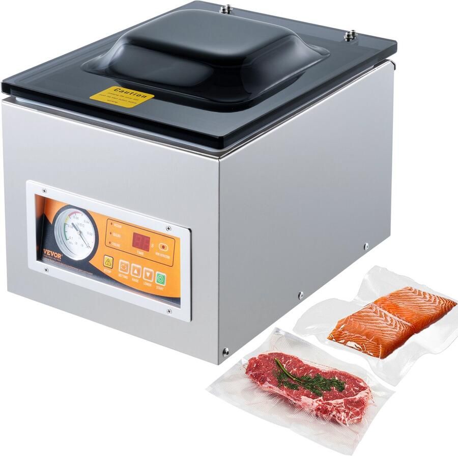 Vevor Kamervacuümapparaat 260 W Vacuümapparaat voor Vochtige Voedingsmiddelen Vleesmarinades Compact Formaat met 26cm Seallengte Toepassing In Particuliere Keukens en Commerciële Ruimtes