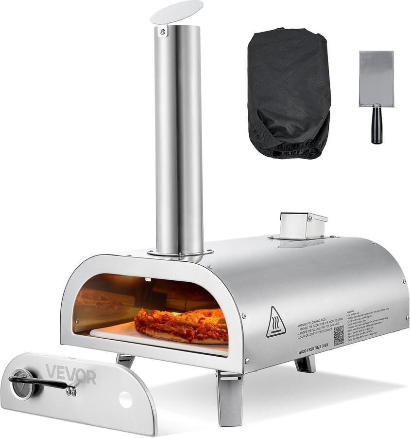 Vevor Outdoor Pizzaoven 12 Inch Pelletpizzaoven Draagbare Pizzaoven met Ingebouwde Thermometer Houtgestookt Pizzasteen Pizzaschep en Draagtas Roestvrijstalen Pizzamaker voor Tuin en Kamperen