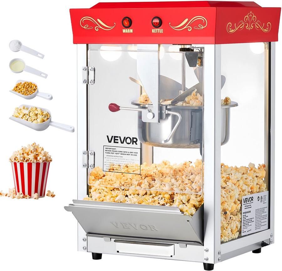 Vevor Popcornmachine 800w Popcornmaker 48 Kopjes Lading Rood Reclame