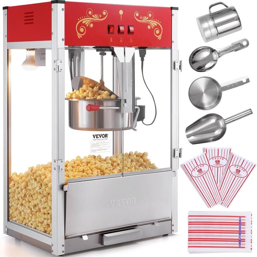 Vevor Popcornmachine Maker Popcornmachine 1615w Popcorn Rood 16oz