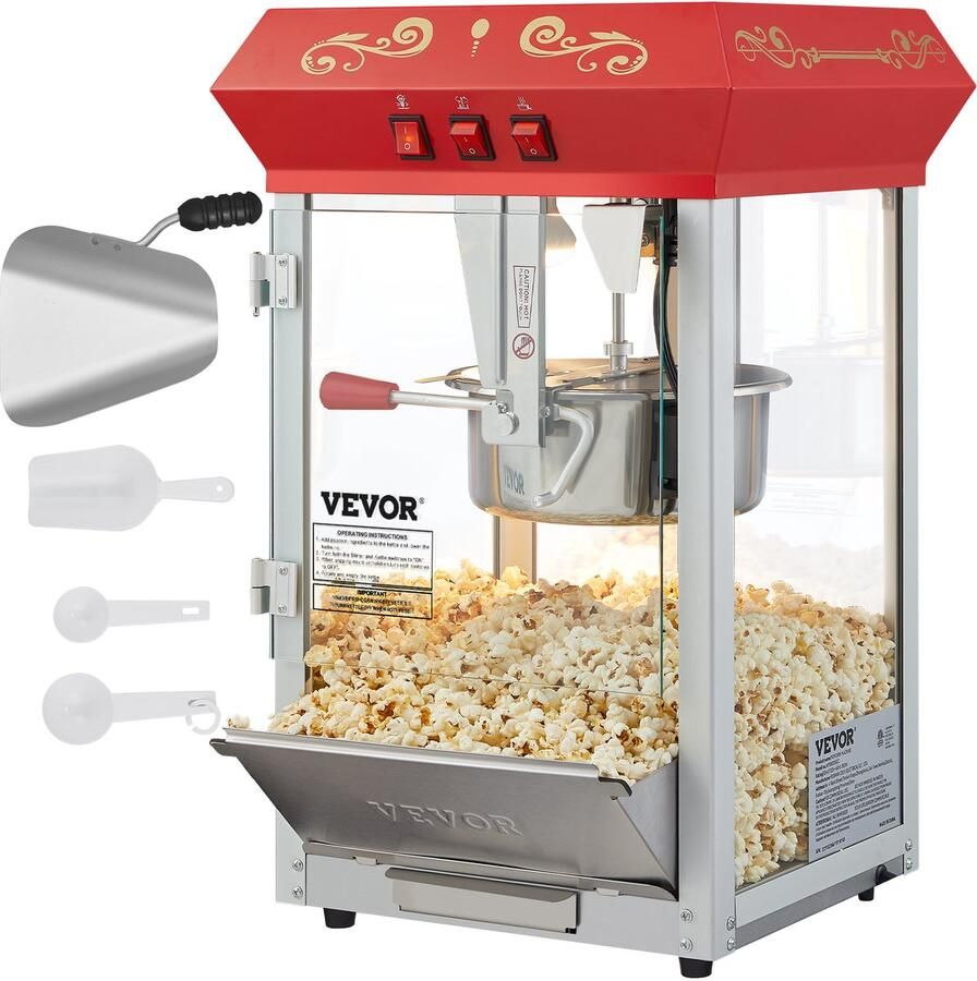 Vevor Popcornmachine Maker Popcornmachine 850W Popcorn 8oz Rood