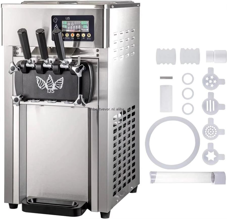 Vevor Softijsmachine Commerciële ijsmachine 2 x 3 L trechters 3 smaken 18 L per uur LCD bediening Horeca en thuis 220 V Rvs