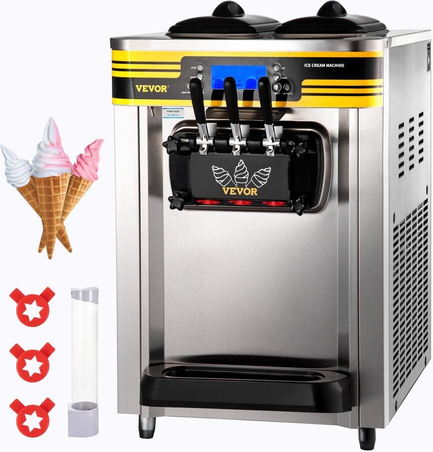 Vevor Softijsmachines Ice Cream Machine Commerciële Softijsmachine IJsmachine 2350W 22-30L H 3 Smaken