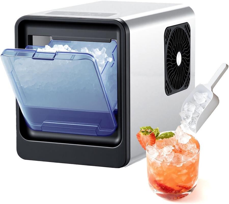 Vevor Tafelmodel Ijsblokjesmachine 15kg Per Dag Zelfreinigend en Draagbaar Ijsblokjesbakje met Schepje en Ijsblokjeslade Ijsblokjesmachine voor Kauwijs voor Thuis Keuken Kantoor Bar Feesten