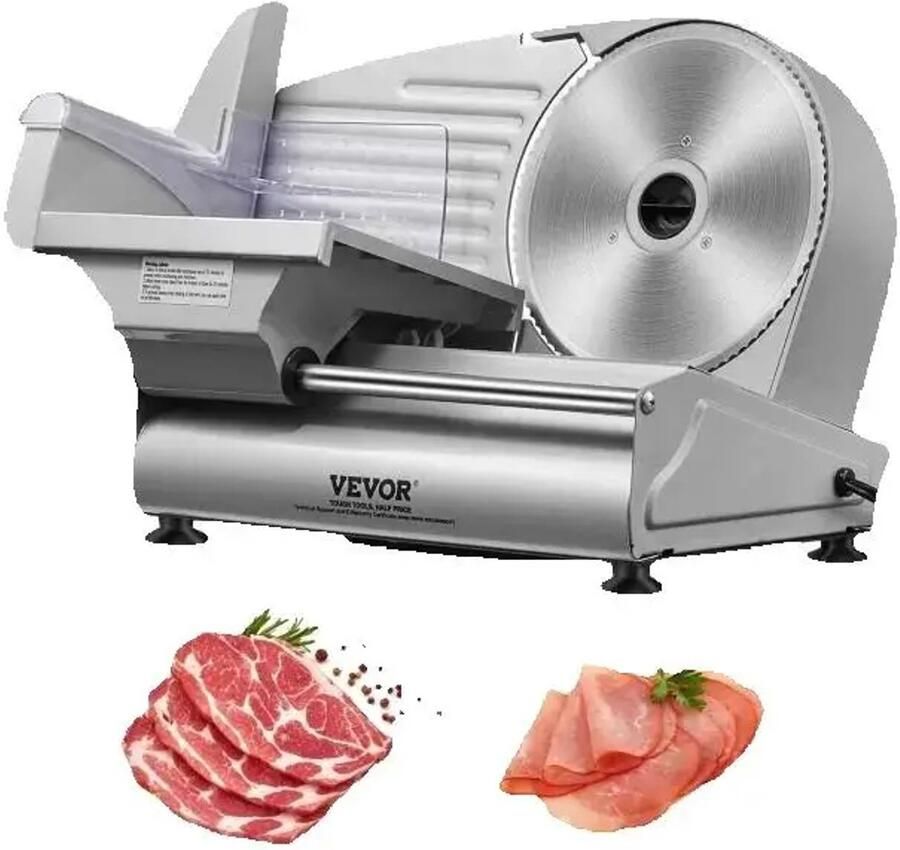 Vevor Vleessnijmachine voor Thuis Vleessnijder RVS mes met Mesbeschermer Verstelbare Dikte Zilver