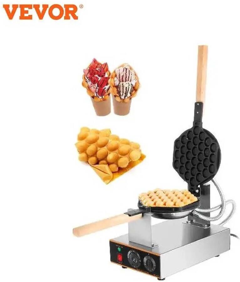 Vevor Wafelijzers Wafelmachine Wafelmaker Houten handgreep Roestvrijstalen Bakker 140.0 W 180 ° Draaibaar Bar Keuken Restaurant Thuis