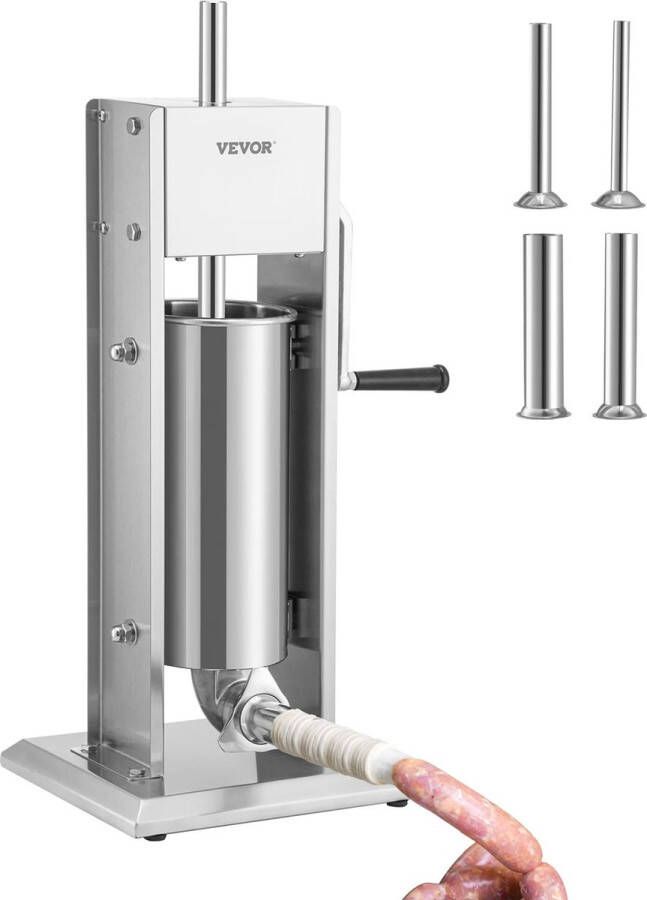 Vevor Worstvuller Worstmaker Worstvuller Handmatig Worstvulmachine 5L Roestvrij Staal met 4 vultrechters