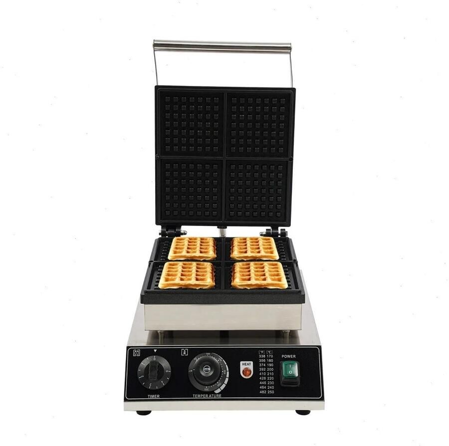 Veya Wafelijzer Gelijktijdig 4 Belgische wafels bereiden Wafelijzers Anti-aanbak Met accessoires zoals bakborstel 1750W
