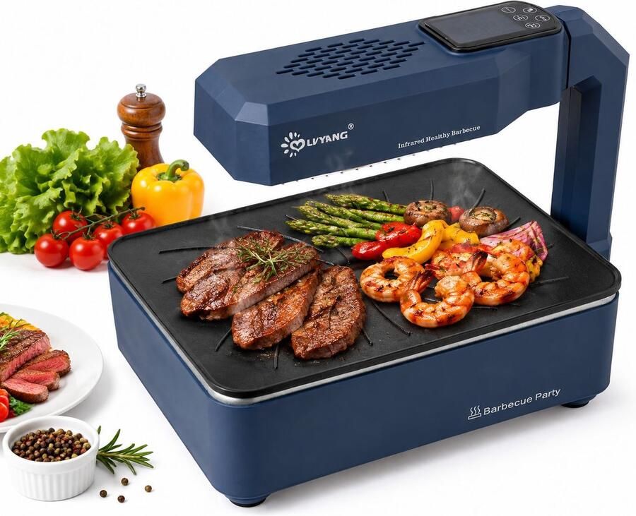 VHV Elektrische Barbecue Grillplaat electrische bbq Tafel Grill apparaat Tepanyaki bakplaat Afwasmachinebestendig Uitscheidbaar anti-aanbak BBQ-plate voor tuin kamperen koken binnen buiten