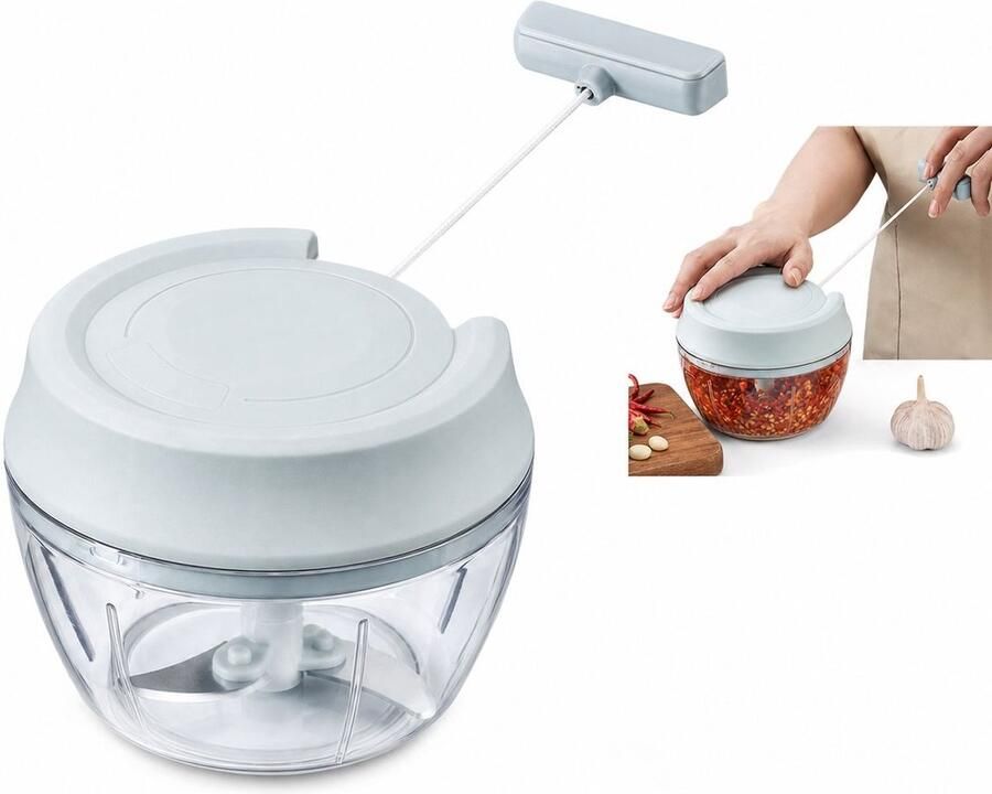 VHV Handmatige Hakmolen 160 ml Knoflooksnijder en Groentehakker Compact voor Keuken en Camping