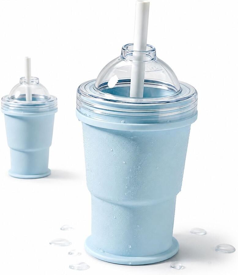VHV IJsblokjesvormen Portable 2-in-1 Collapsible Silicone Ice Ball Maker Cup 2 set Foldable Ice Hockey Cup Vouw om te schakelen tussen twee modi: ijs maken en drinken Bol ijsblokjesvorm met rietje