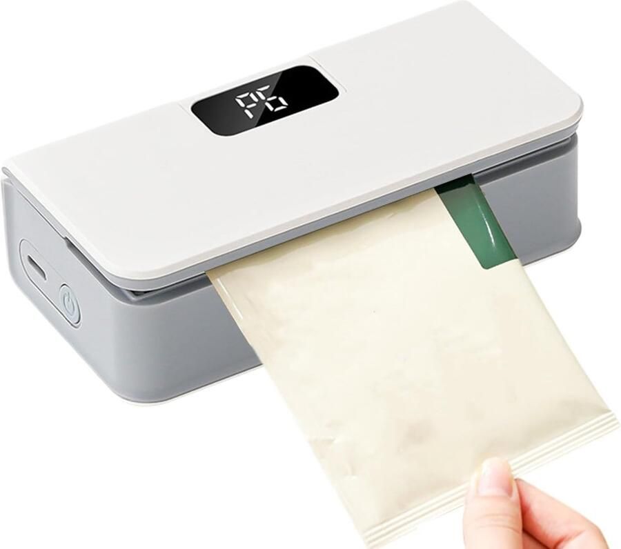 VHV -Zakjes sealer Sealapparaat Mini sealer Handmatige sealer Magnetisch Met ingebouwd mesje 6 warmtestanden Voor chipszakjes en vershouden Keukenaccessoires Wit