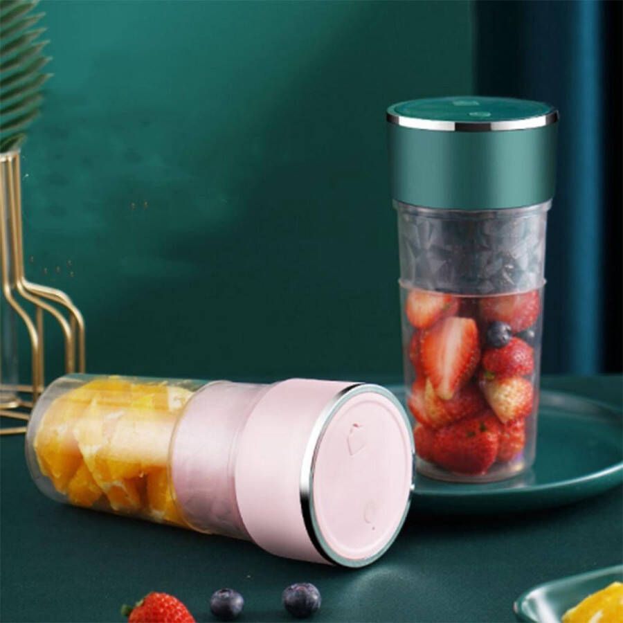 Viatel Juicer cup Smoothie maker PRO Draagbare Blender op accu mini blender to go – 4 bladen – 400ml – roze Groen - Foto 1